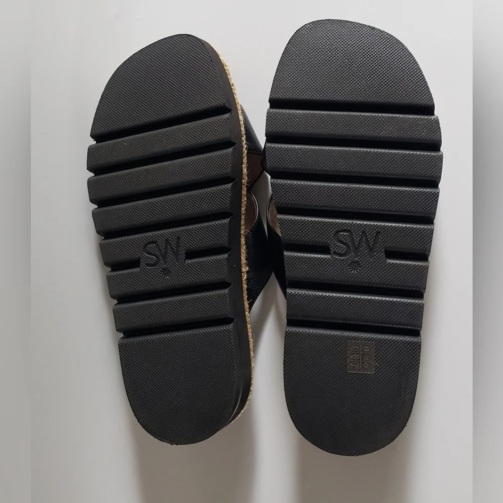 Stuart Weitzman Roza Lift Slide Black Leather Size 7 B